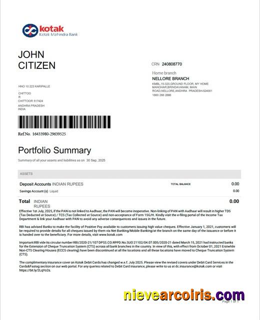 India Kotak Mahindra Bank account statement Word and PDF